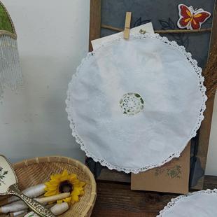 S130 钩针花边绣花圆盘垫35cm白色棉质 4片 有氧化