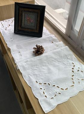 F125刺绣 长方桌旗 白色 棉质 25×85cm