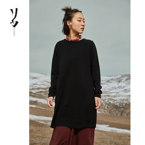 碎玉针连衣裙羊绒一字领