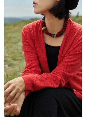 Say Ya【幻】小千禧 复古色彩绞花针织羊绒小开衫 搭配