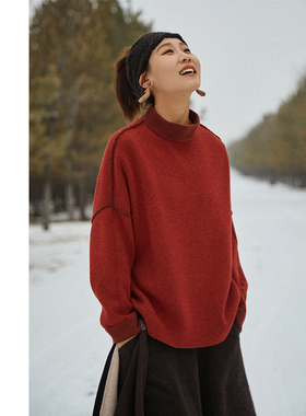 Say Ya【幻】宽松小中领重磅双穿加厚羊绒套头衫 短款/休闲