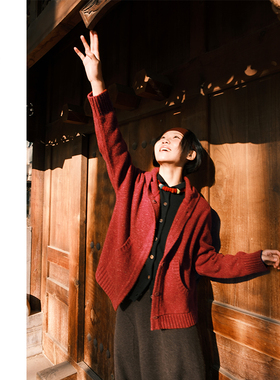 Say Ya【幻】彩红 提花针织羊绒连帽开衫 减龄/休闲