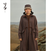 卓 山野自在 Say 翻领夹花斜纹拼接羊绒抽绳外套 中长 重磅