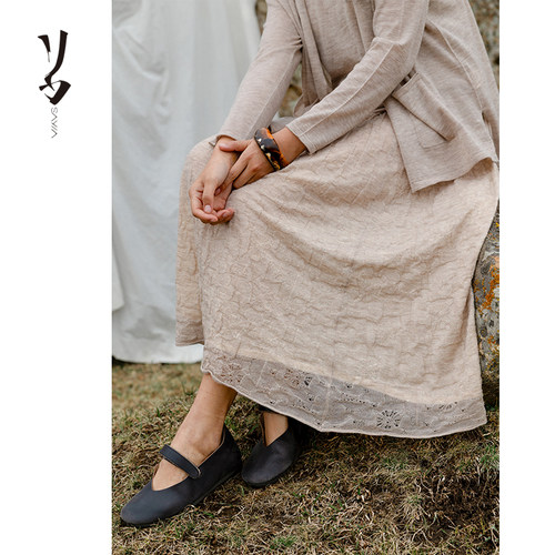 精纺100支羊绒提花半裙真丝内衬