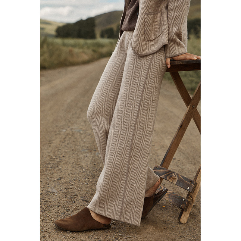 Say Ya【幻】优雅人字纹修身羊绒阔腿裤/好垂感|msdalam kategori Butik wanita / wanita, seluar, seluar santai - dari Buy2taobao.com untuk memberikan perkhidmatan ejen Taobao profesional membeli