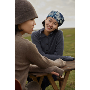 羊绒白厂丝翻领开衫 然 1定制 复古 Say