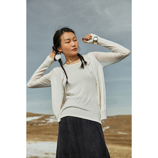 萧然尘外 然 双层卷边系扣精纺丝绒开衫 薄软 显瘦 Say 层次