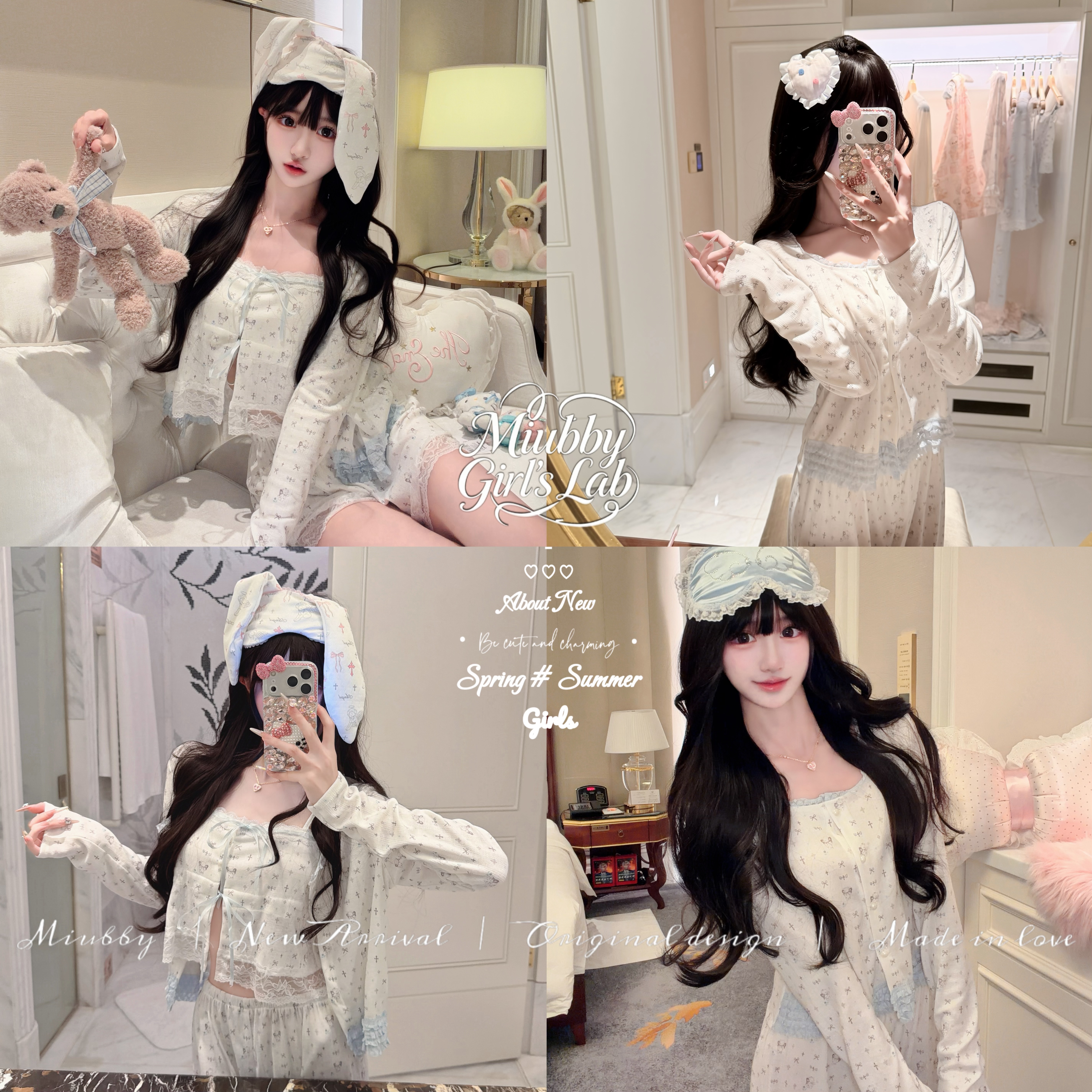 Miubby「糯糯天使熊」纯欲清纯bm风吊带四件套26春秋蕾丝针织睡衣图片