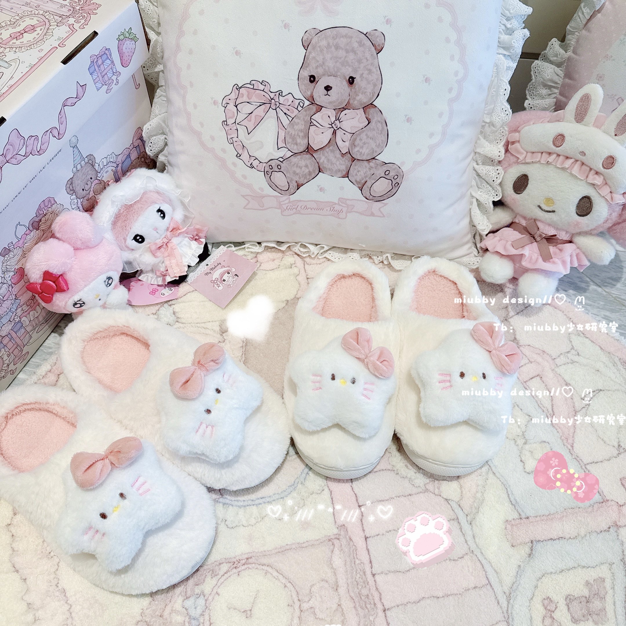 Miubby「星星猫饼」卡通kitty冬季保暖包头拖鞋少女居家毛绒棉拖,居家布艺,居家棉拖/棉鞋,淘宝优惠券,粉丝福利购,淘宝优惠卷