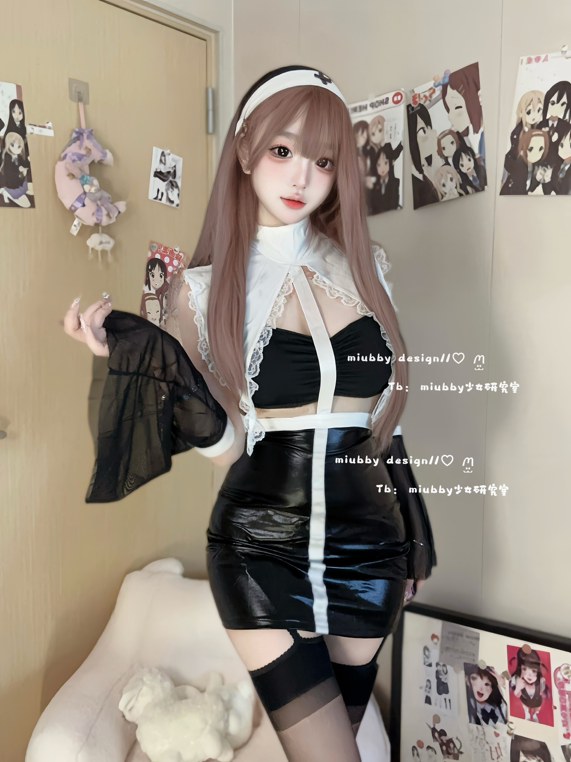 Miubby「暗黑修女」性感纯欲制服漆皮包臀裙修女万圣节cos服装