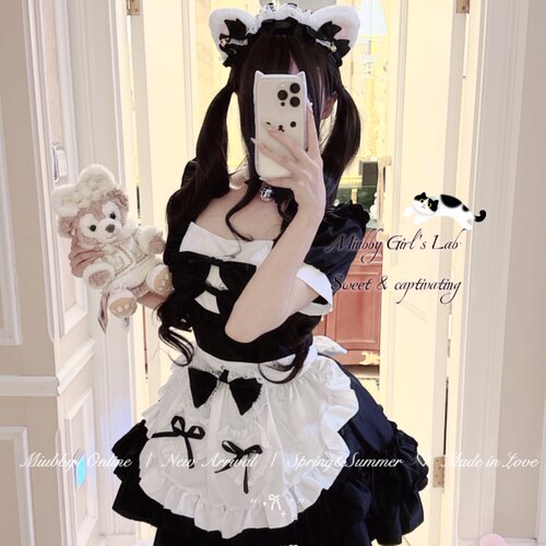 Miubby「曲奇猫猫挞」可爱蝴蝶结软妹裙狗短女仆装Lolita连衣裙