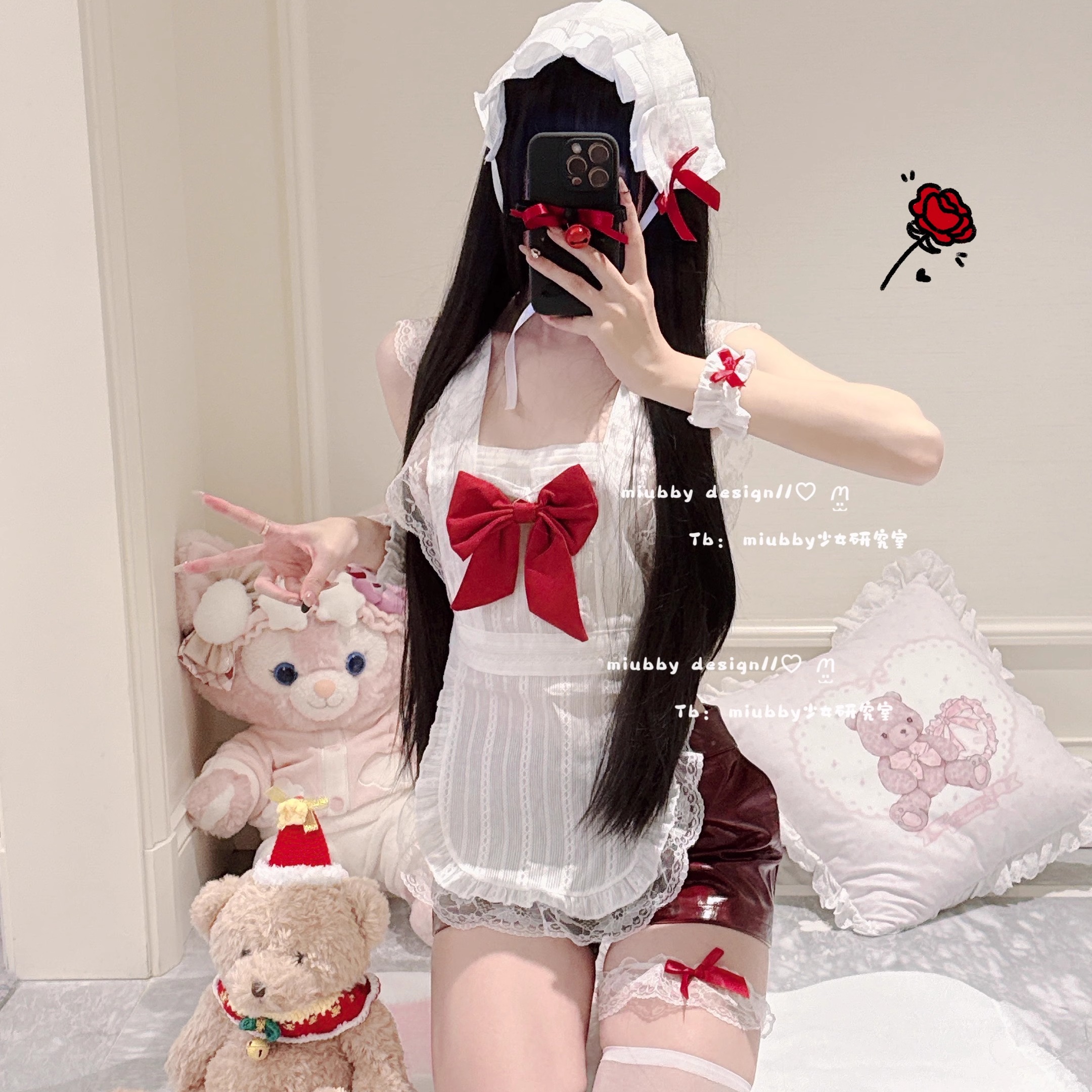 Miubby「虚拟女友」日系蕾丝蝴蝶结厨娘cos女仆围裙约会制服套装
