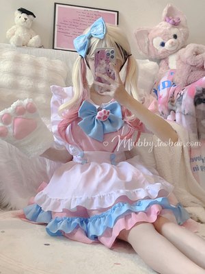 Miubby「乖巧猫咪」日系粉蓝可爱软妹cos女仆装lolita蝴蝶结制服