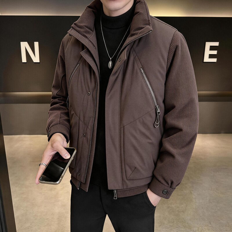 外贸尾货新国标90白鸭绒羽绒服男新款长袖立领休闲保暖外套