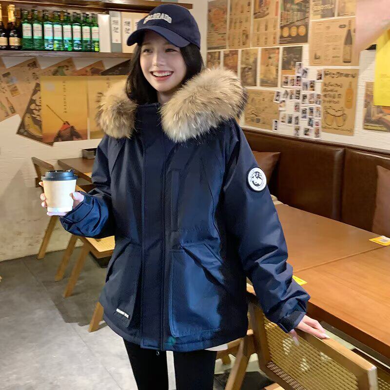 外贸尾单冬季女工装棉衣外套韩版大毛领绒加厚保暖连帽