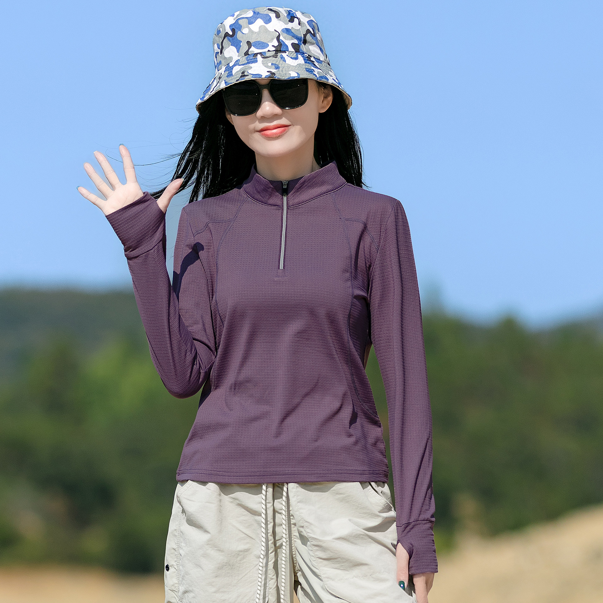 外贸尾单冬女上衣抓绒衣保暖衣户外磨毛绒运动弹力长袖