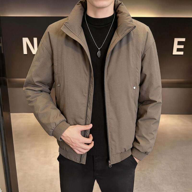 外贸尾货90白鸭绒男士新款羽绒服无帽立领休闲保暖外套