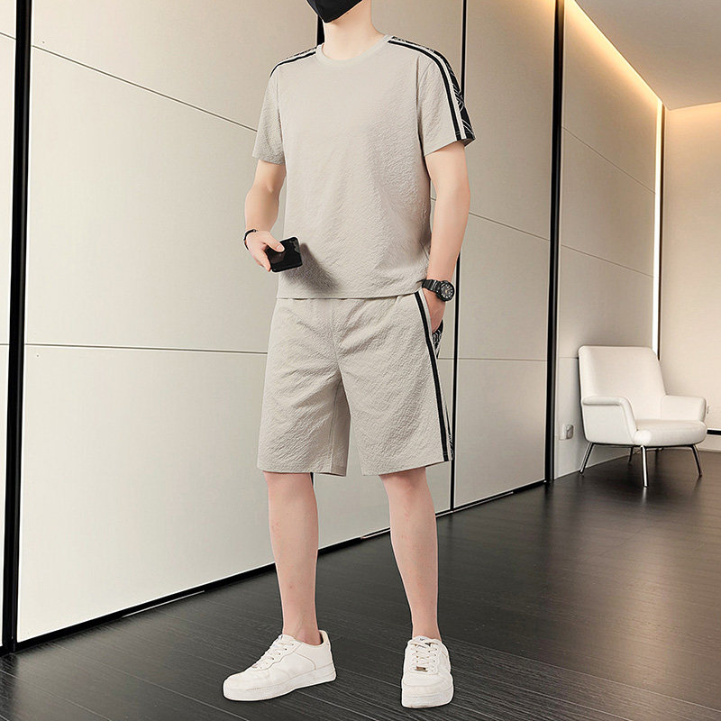 外贸尾货底特律短袖短裤两件套装男美式复古cleanfit扎染工装套装