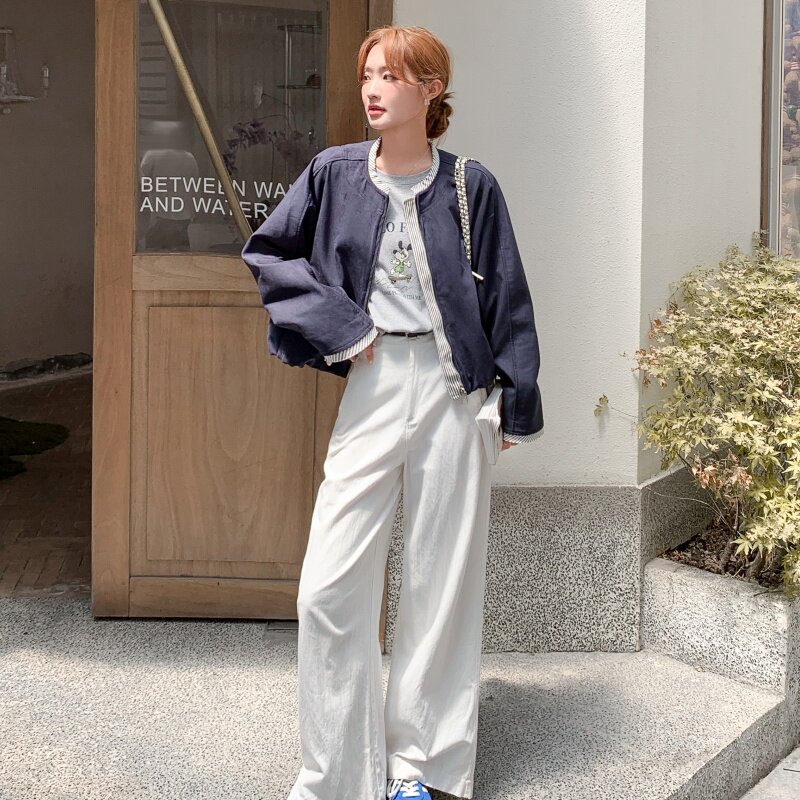 撞色拼接条纹假两件短外套女春秋2025新款休闲气质显瘦小个子上衣图片
