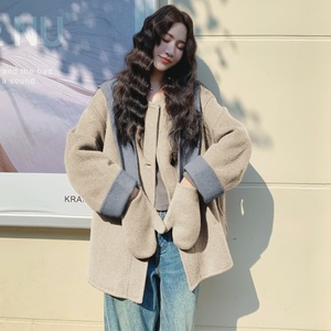 韩版复古连帽双面呢子外套女2025秋冬季新款减龄加厚显瘦毛呢大衣图片