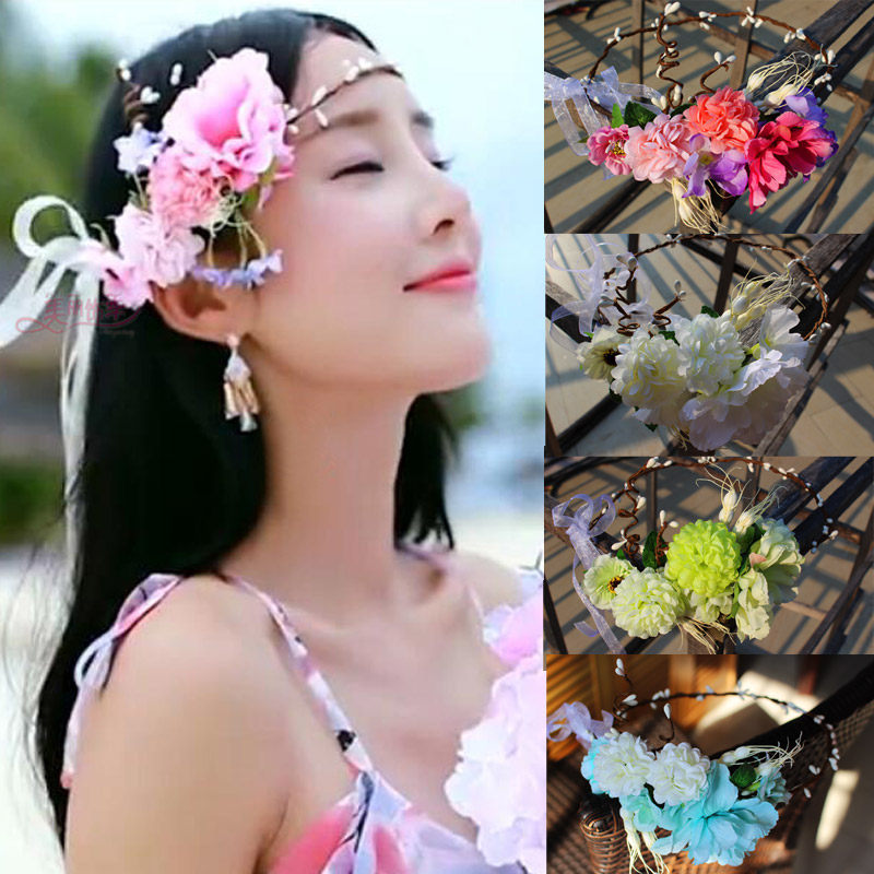 藤条头花圈头环头戴花环头饰清新森女系韩式发箍海边度假新娘伴娘