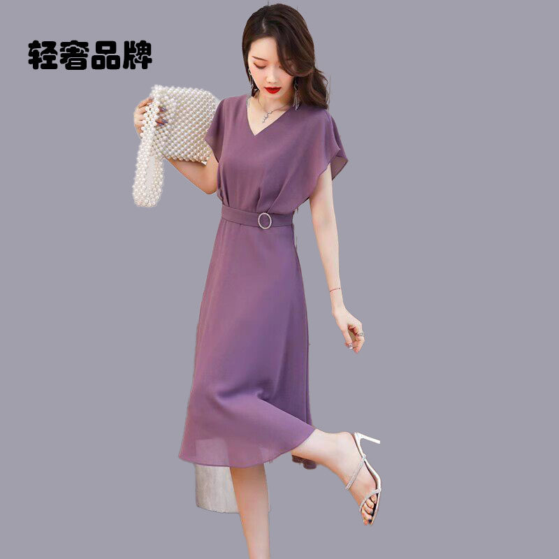 朗姿约定雪纺连衣裙女2025夏季新款高级感收腰显瘦洋气减龄裙子