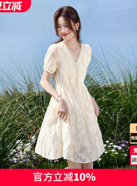 巨好看的白色裙子2025夏季新款法式千金感抽绳系带连衣裙