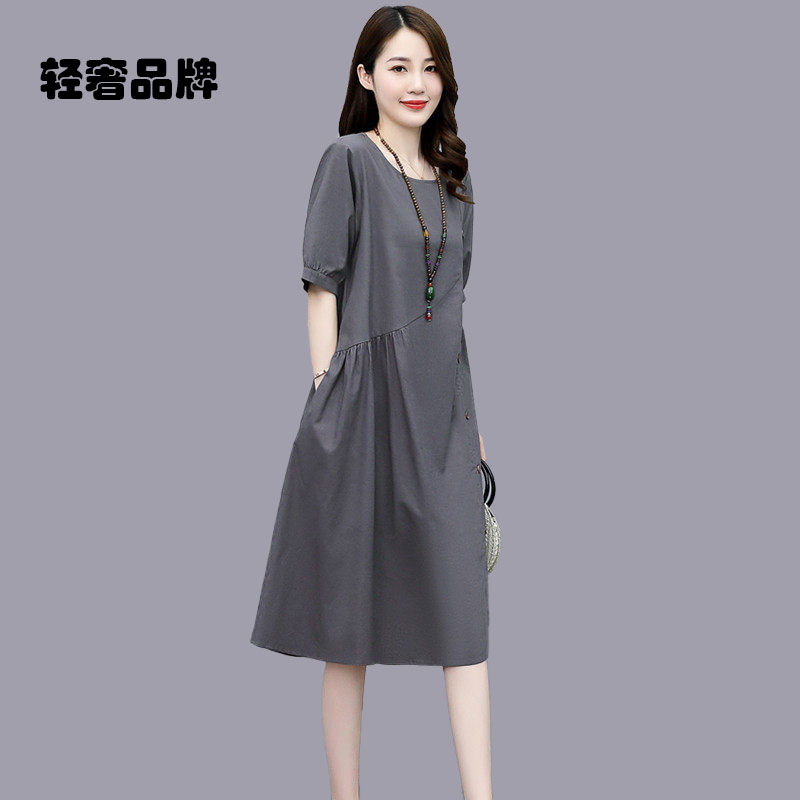 朗姿约定棉麻连衣裙女2026夏季新款气质高级感洋气减龄宽松裙子