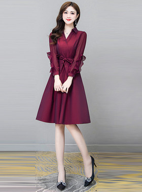 喜婆婆婚宴装红色连衣裙女春秋季年轻妈妈晚礼服洋气高贵2025年夏