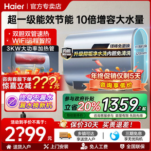 Z海尔双胆电热水器60升80L扁桶超薄一级能效家用小尺寸储水式 RA5