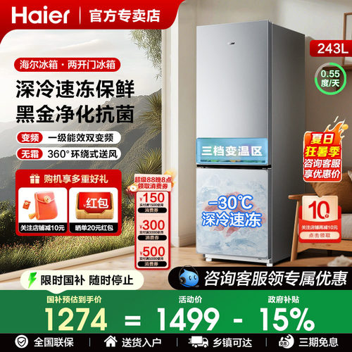 海尔两门243/226L家用租房冰箱