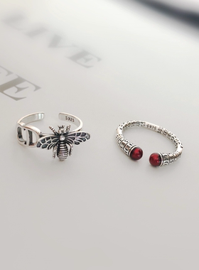 纯银饰品复古风滴胶戒指