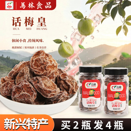 80gx1【买2瓶送2瓶】瓶话梅皇 甘甜话梅蜜饯果脯话梅李子肉干咸酸