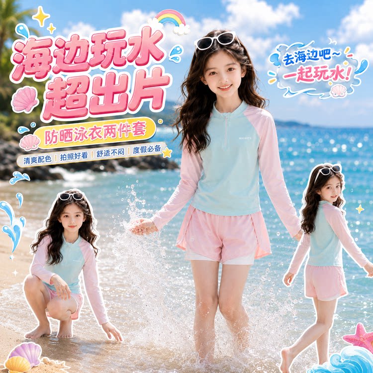 2026新款女童套装夏季女孩子游泳服套装中大童泳衣