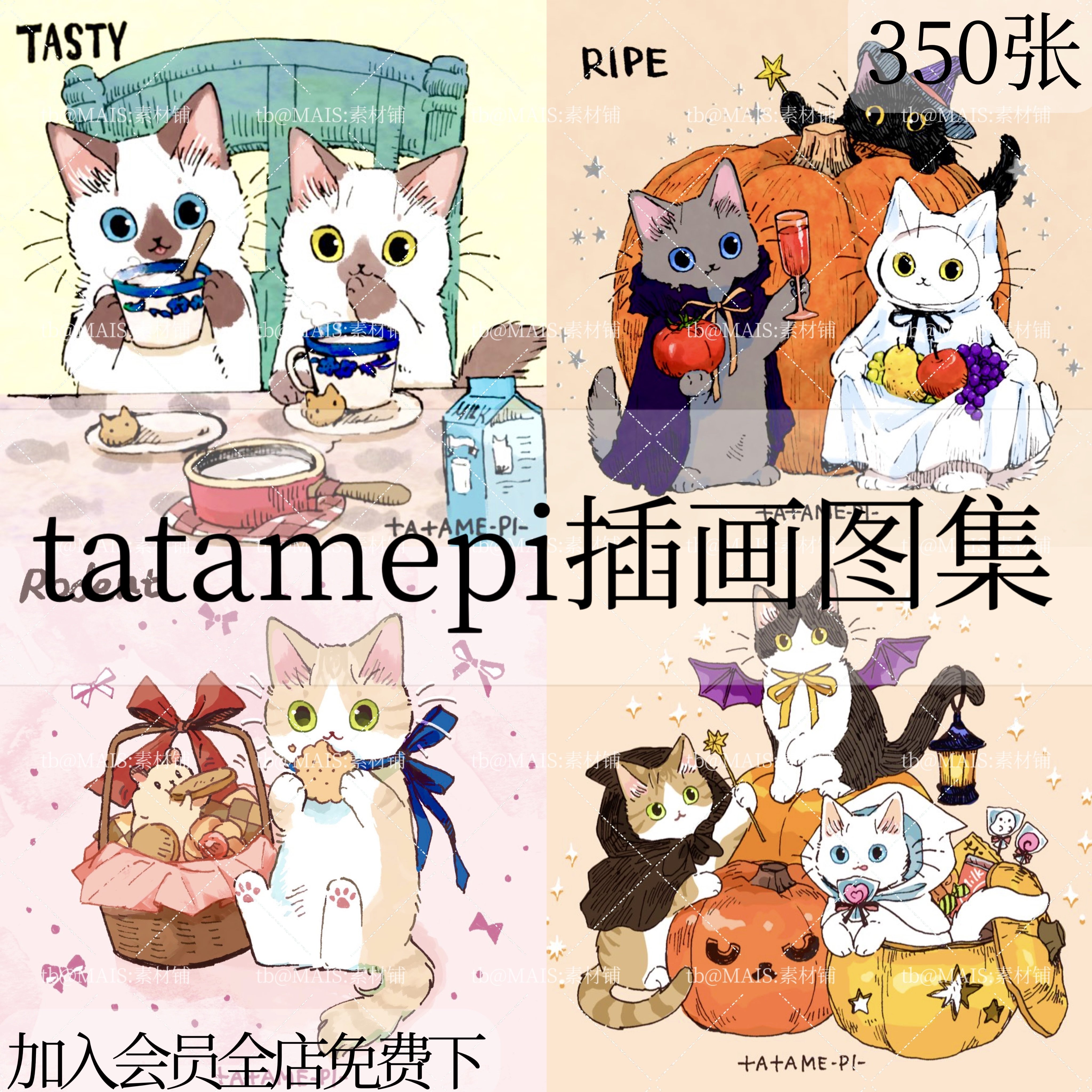 X44国外插画师手绘可爱卡通小猫咪插画电子版临摹参考图片素材350