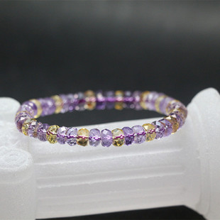 天然水晶手链 紫黄晶手链 硬切面 碟珠 紫 黄水晶手链 7A