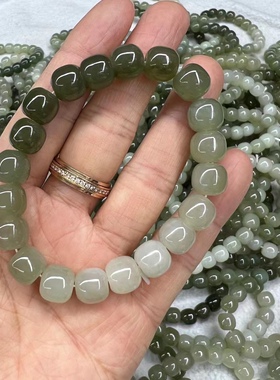 和田玉青海料渐变色老形珠手链 料子细腻