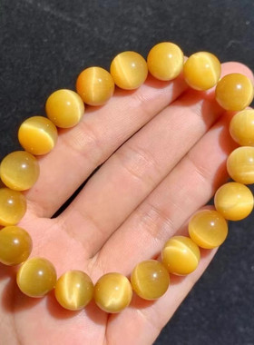 天然黄金虎眼石手链男女手串圆珠礼物水晶时尚单圈情侣饰品猫眼石