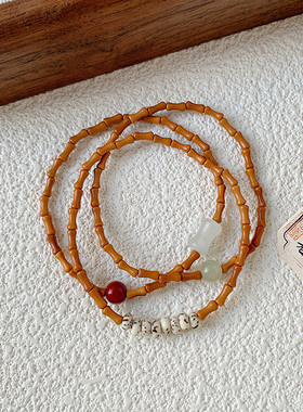 中国风橄榄核竹节串珠和田玉珠子菩提手串新中式朱砂极细复古手链