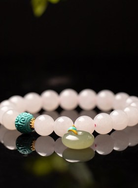 藕粉和田玉手串10mm单圈DIY女款清水面包扣手链绿松石简约大气款