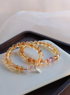 超绝闭眼入！来财！原创天然黄水晶手串手链女礼物紫水晶925纯银