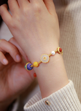 和田玉碧玉翡翠蜜蜡琥珀南红多宝手串十全十美编织绳手链国风银镶