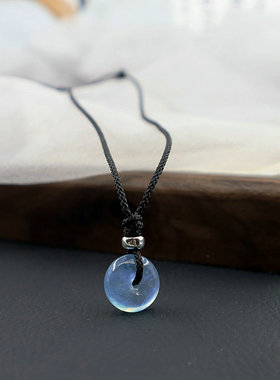 冰透甜甜圈~天然海蓝宝冰种平安扣项链女简约百搭大方三月幸运石