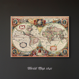World Map 1641 复古世界di图 巨幅 美式欧式古典家居装饰挂画