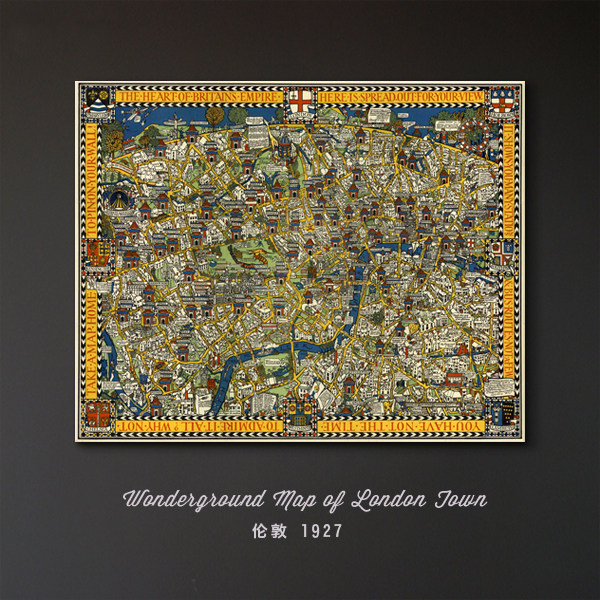 伦敦LONDON1927复古地图 巨幅 美式欧式轻奢书房家居装饰画挂画