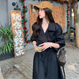 复古黑色风衣外套2025年春季新款韩系设计感气质时尚收腰大衣外套，女装风衣，浙宝252