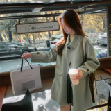 韩系chic牛角扣绿色双面羊绒大衣女秋冬超火好看大方得体毛呢外套,女装毛呢外套,浙宝252, 韩系chic牛角扣绿色双面羊绒大衣女秋冬超火好看大方得体毛呢外套,女装毛呢外套,浙宝252,