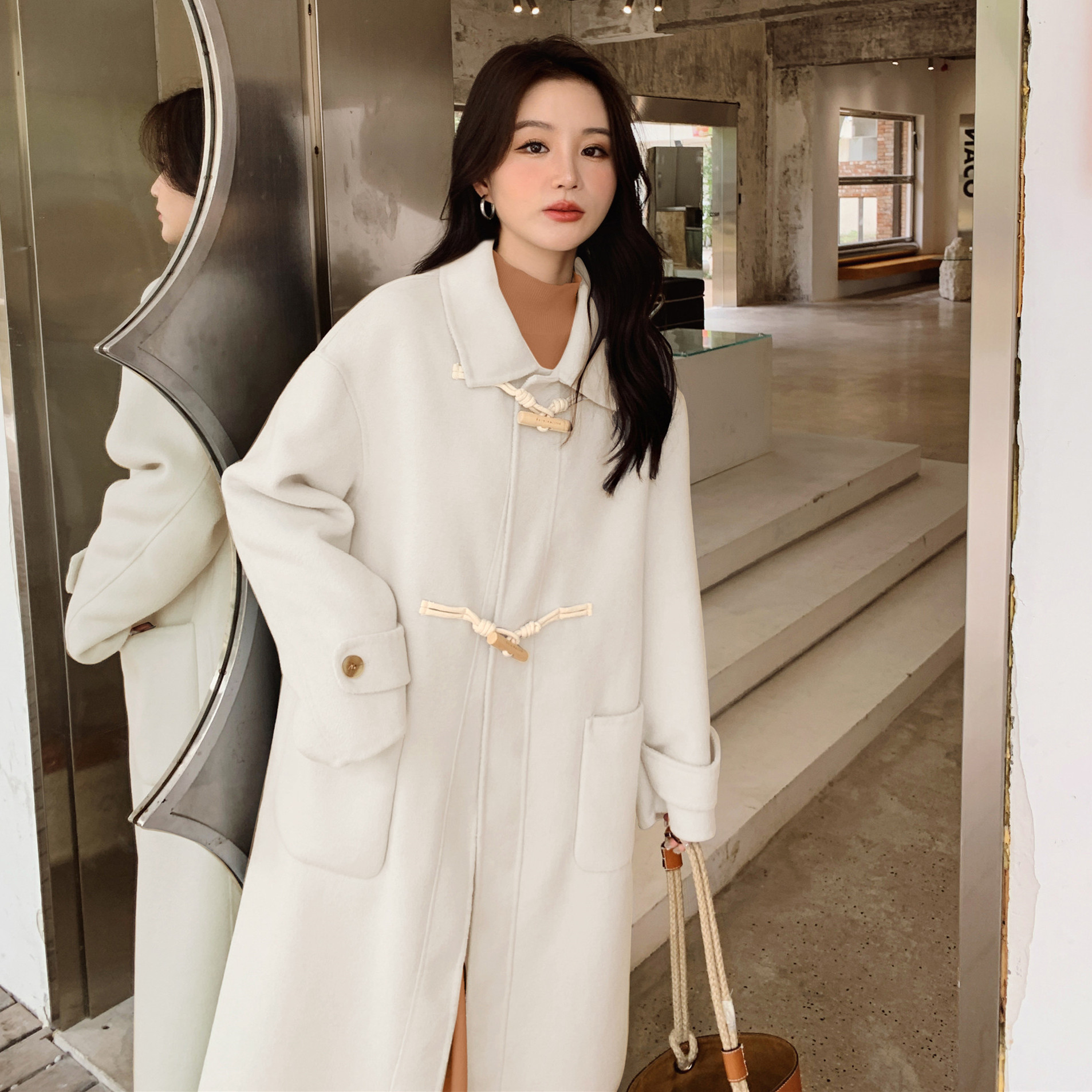 韩系chic白色双面羊绒外套女秋冬2025超火好看高级小众毛呢厚外套,女装毛呢外套,浙宝252