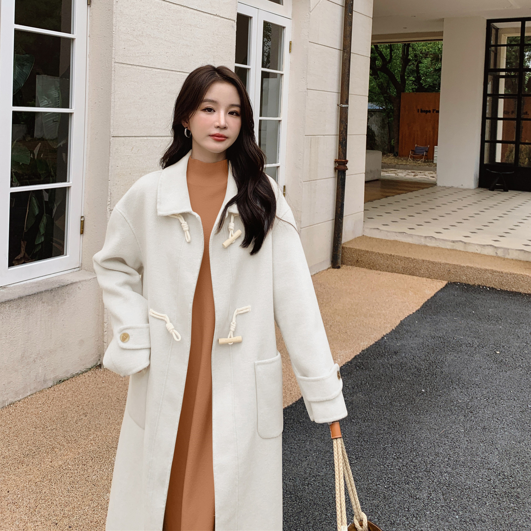 韩系chic白色双面羊绒外套女秋冬2025超火好看高级小众毛呢厚外套,女装毛呢外套,浙宝252