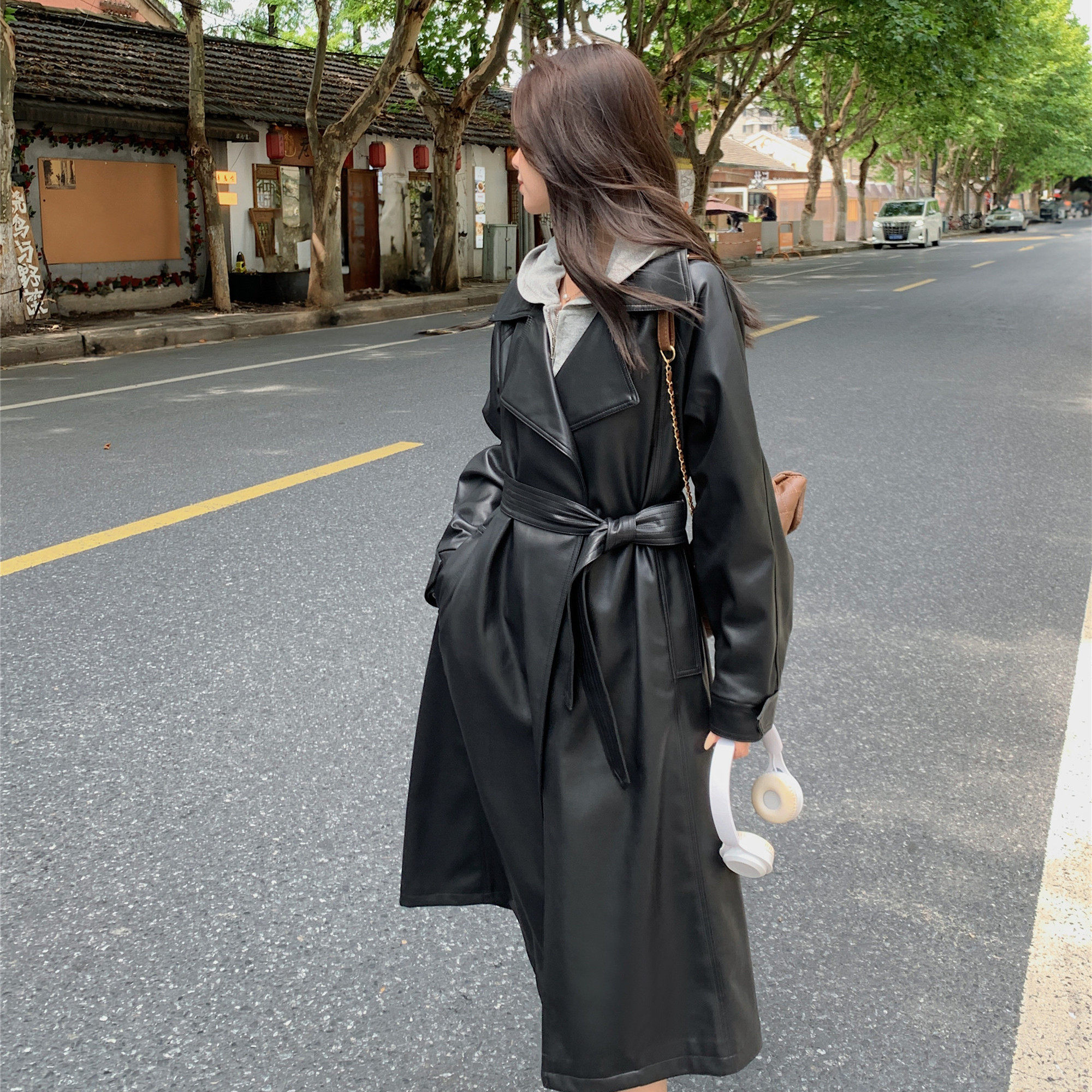 【现货档口】长款黑色皮风衣浙宝B252-2418-P185-K258，女装皮衣，浙宝252